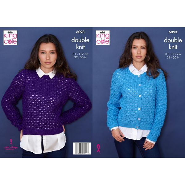 King Cole DK Knitting Pattern - 6093 Ladies Cardigan & Sweater