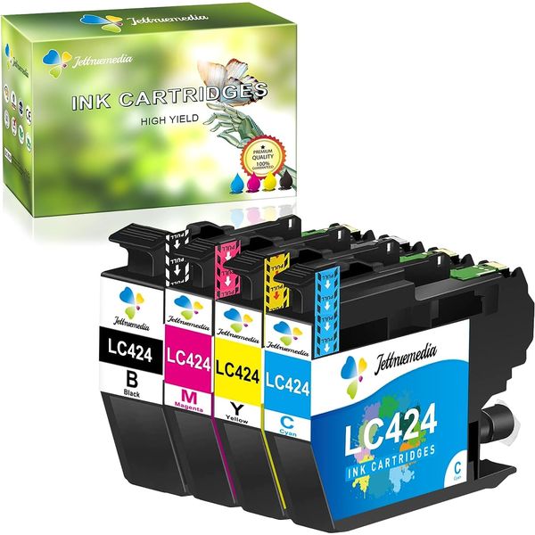 Jettruemedia LC424 LC-424 Ink Cartridges Multipack for Brother LC424 LC424Val LC424XL Compatible with Brother DCP-J1200W DCP-J1200WE Printers (Black, Cyan, Magenta, Yellow, 4-Pack)