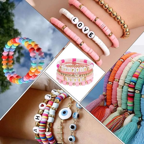 Hemas 5Pcs Colorful Polymer Clay Letters Handmade Beaded Bracelet Color 11