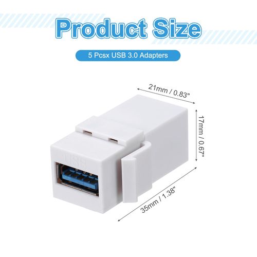 MECCANIXITY 5 Pcs USB 3.0 Key-Stone Jack Inserts, USB Female to Female Adapter Coupler Insert Connector for Wall Plate Outlet Panel, White