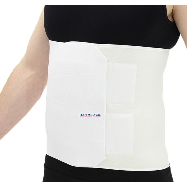 ITA-MED Unisex Breathable Elastic Postsurgical Recovery Abdominal and Back Support Wrap/Binder, Made in USA, 12” Wide, Best for Men & Women with Body-Shaping Effect, White, Large