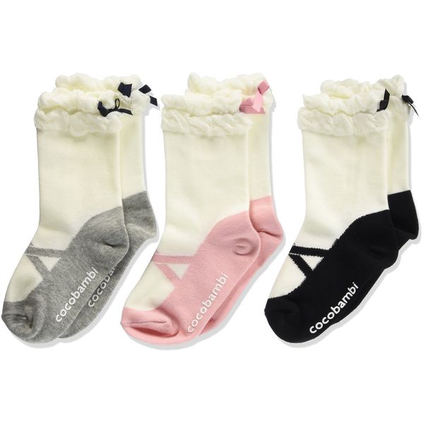 Filloie 3 Pairs Kids Socks Crew Length Ballet Shoes Faux Print Bow Slide Closure 15cm - 20cm