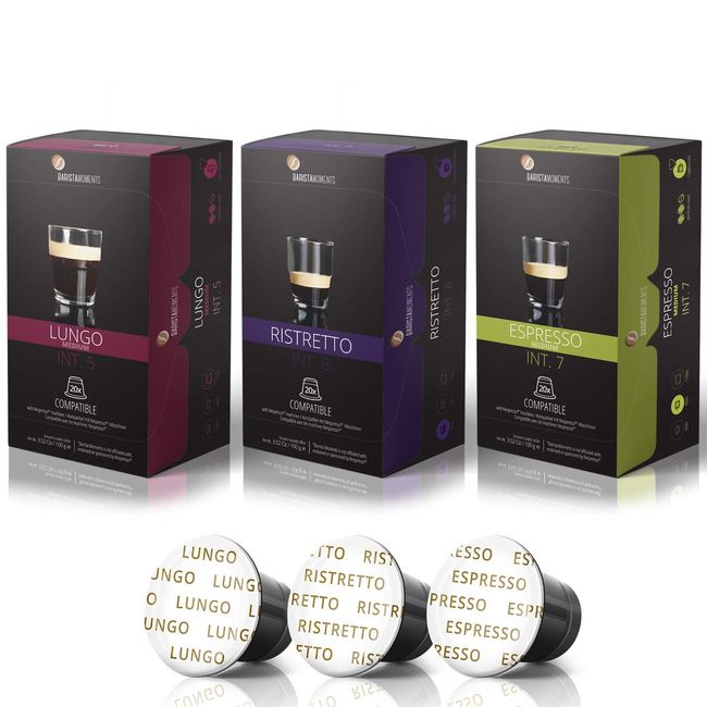 Barista Moments - 60 Coffee Pods Compatible with Nespresso Machines - Italian Ristretto, Lungo & Espresso Capsules (Espresso Variety Pack, 60 Pods)