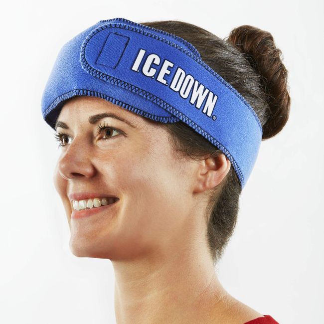 ICE Down Migraine Ice Head Wrap, Cold Therapy Wrap with 2 Reusable Ice Packs, Compress for Headaches, 27" x 3.5" Wrap, 11" x 3" Gel Ice Packs