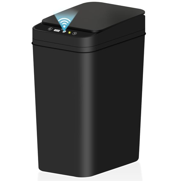 jinligogo Bathroom Small Trash Can with Lid, 2.2 Gallon Touchless Automatic Garbage Can Slim Waterproof Motion Sensor Smart Trash Bin for Bedroom, Office, Living Room-Black