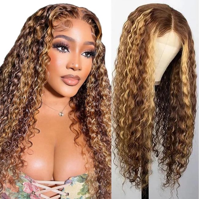 Jreitsere Ombre Lace Front Wig Human Hair 13x6 HD Transparent 4/27 Highlight Honey Blonde Lace Frontal Wigs Deep Wave Hair Pre Plucked with Baby Hair 180% Density 26 Inch