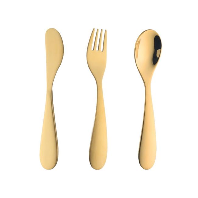 TUPMFG Children's Cutlery Set, Knife, Fork and Spoon, Set of 3, for Kids, Dessert, Stainless Steel, Simple, Easy to Hold, Hygienic, Durable, Gold