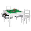 UTEX Wooden 2 in 1 Kids Construction Play Table and 2 Chairs Set with Storage Drawers, and Built in Plate Compatible with Lego and Duplo Bricks (White with Grey Drawers)