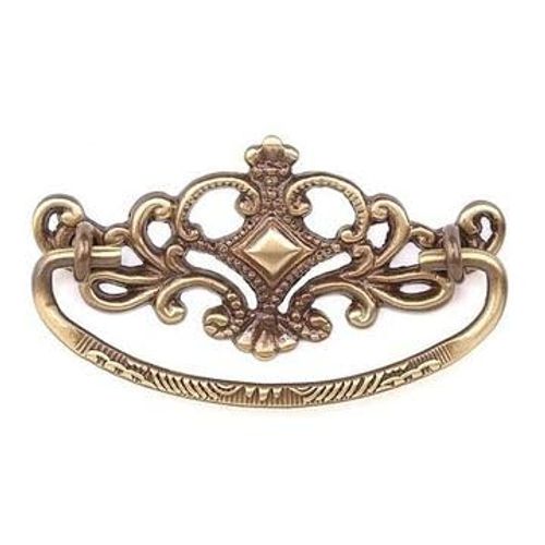 VAN DYKE'S RESTORERS Vintage Classic Victorian Bail Pull with Ornate Backplate, Antique Brass, 3 7/8"