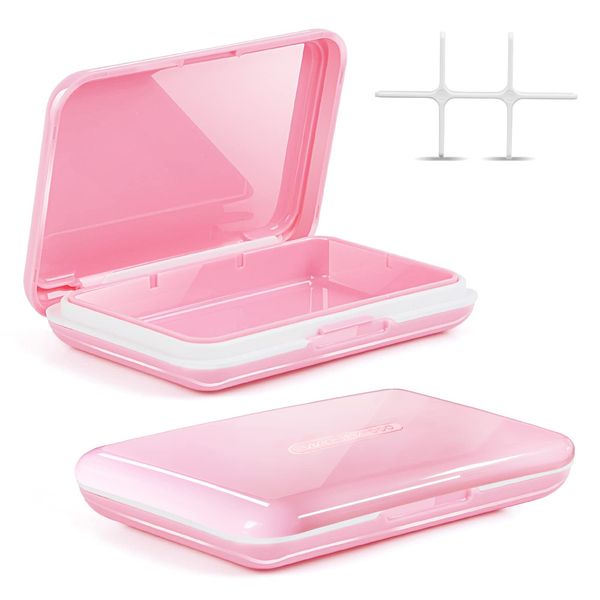 Asopetch Mouthpiece Case, Retainer Case, Denture Case, Orthodontic Box, Storage Case, Waterproof, Dustproof, Compact, Portable, for Home, Outing, Traveling (Large-Pink)