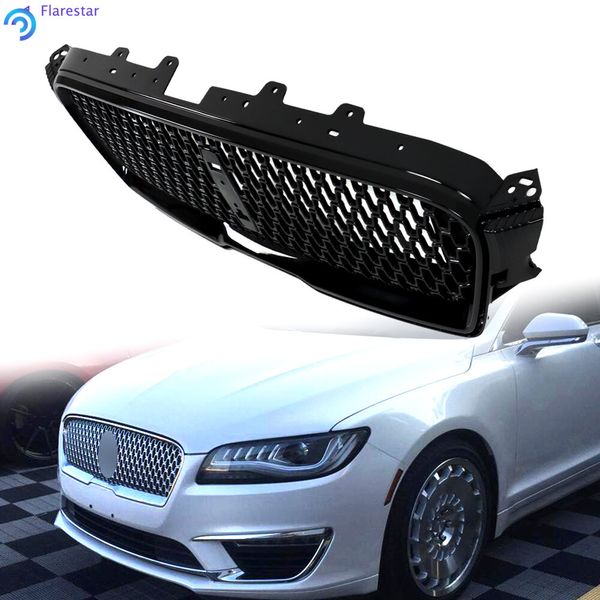For LINCOLN MKZ 2017 2018 2019 Front Upper Grille Gloss Black Plastic Grill