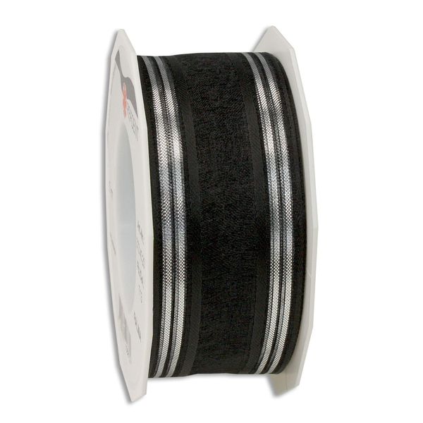 Präsent - Palma Mourning Ribbon Black-Silver 40 mm Width, 20 m Length