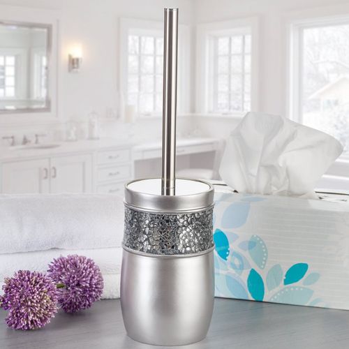 Creative Scents Toilet Brush with Holder - Toilet Bowl Cleaner Brush and Holder - Good Grip, Deep Cleaning, Decorative Design Compact Toilet Bowl Scrubber (Silver)