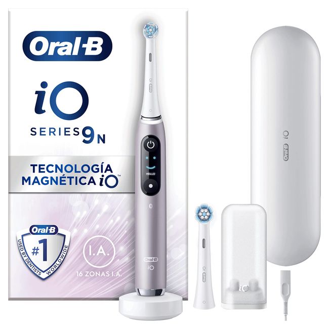 Oral-B iO 9 Oral-B iO 9N Elektrische Zahnbürste, Rosenquarz, mit 2 Aufsätzen und 1 Reise-Ladegerät, entworfen von Braun, Design von Braun