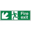 V Safety Fire Exit - Fire Exit Arrow Down Left - 300 x 100 mm Safety Sign