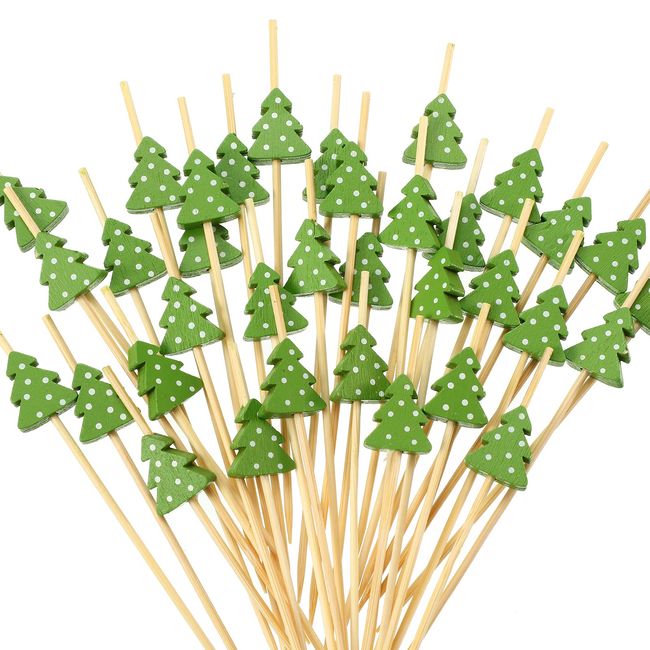 100 pcs Christmas Cocktail Picks Xmas Tree Party Picks Appetizer Picks Wooden Bamboo Toothpicks Skewers Decorative Sandwich Fruit Sticks for Christmas Party Appetizer Supplies