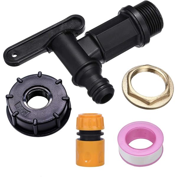 HoitoDeals Strong Plastic Water Butt Tap Replacement Kit Hosepipe Rain Barrel Thread (1 Set Black)