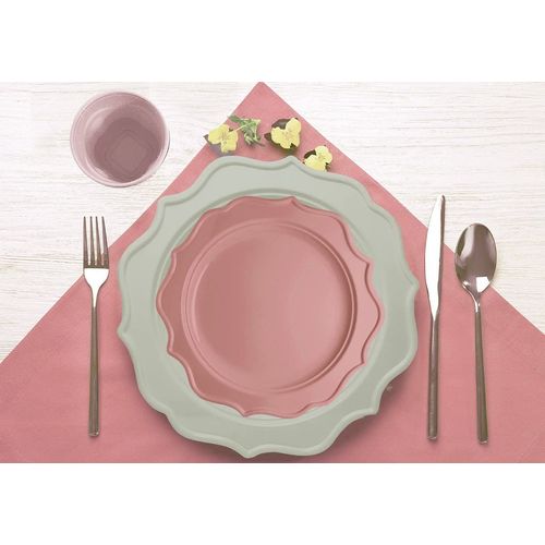 Tiger Chef 60-Count, 8-inch Pink Color Round Scalloped Rim Disposable Plastic Plate Set Includes 60 Plastic Salad Plates - BPA-Free