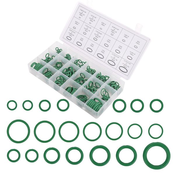 270pcs Sealing Gasket Washers, 18 Sizes Car Air Conditioning O-Ring Assortment Set Rubber O Ring Assorted Auto AC O Ring Kit for Tap Plumbing Faucet Air Conditioner A/C Automotive Repair(Green)