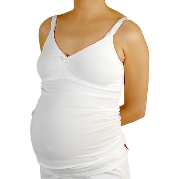 M.M.C. Nursing Top with Integrated Bra 2 in 1 Tank Top Breastfeeding Vest Undershirt (95, White)