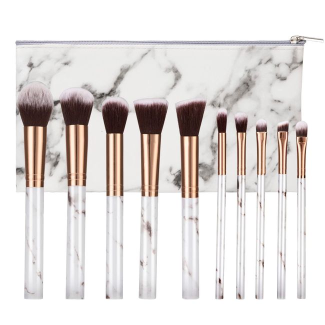 Make-up Pinsel Sets Professionelle Marmor Pinselsets Tragbare Kosmetik Bürste für Grundierung, Lidschatten, Rouge, Concealer mit Marmor Kosmetiktasche 10 Stück (Weiß)