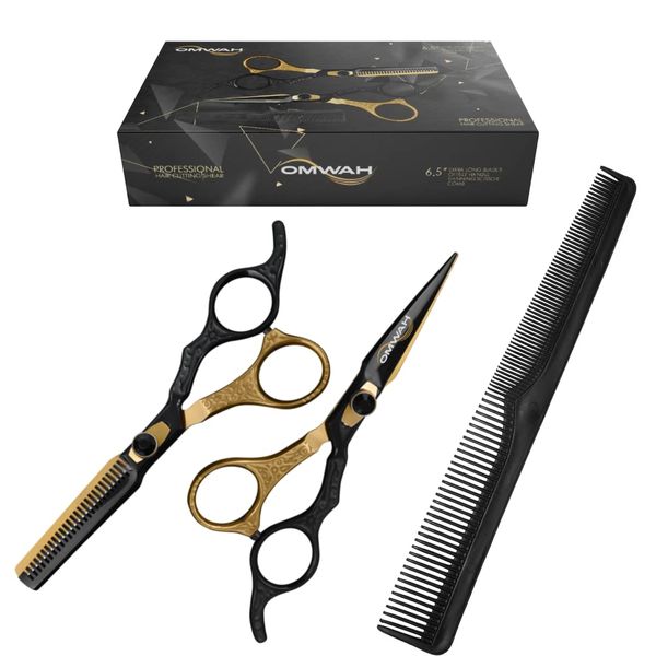 OMWAH - Professional 6.5" Hair Shear Made of Premium 440c Japanese Steel Scissors for Barbers and Salon Extreme Sharpness (Hair Scissors and Thinners Kit)