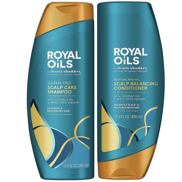 Head & Shoulders Royal Oils Shampoo and Conditioner Set, Includes Anti-Dandruff Scalp Care Shampoo (12.8 Fl Oz.) & Moisture Renewal Scalp Balancing Conditioner, Hair Treatment for Curly & Coily Hair