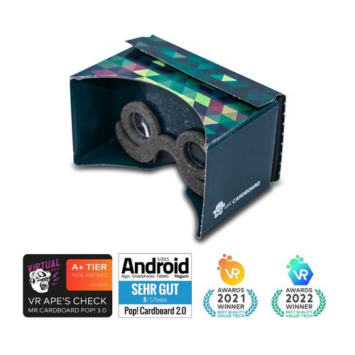 Google Cardboard POP! Cardboard + Free Head Strap and Cushion. for Android and iPhone. Fits Every Phone. Including Lenses. 3D Glasses VR Glasses Virtual Reality Viewer VR Goggles.