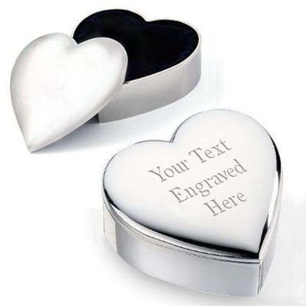 Engraved Silver Plated Heart Trinket box Personalised