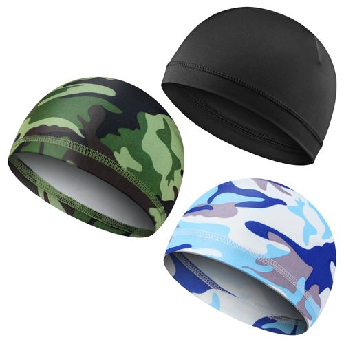 WY LIGHTING LEVEL 3Pcs Skull Caps Soft Lightweight Beanie Hats Moisture Wicking Stretchy Breathable Helmet Liner for Men (Black; Camouflage Sky Blue; Camouflage Army Green)
