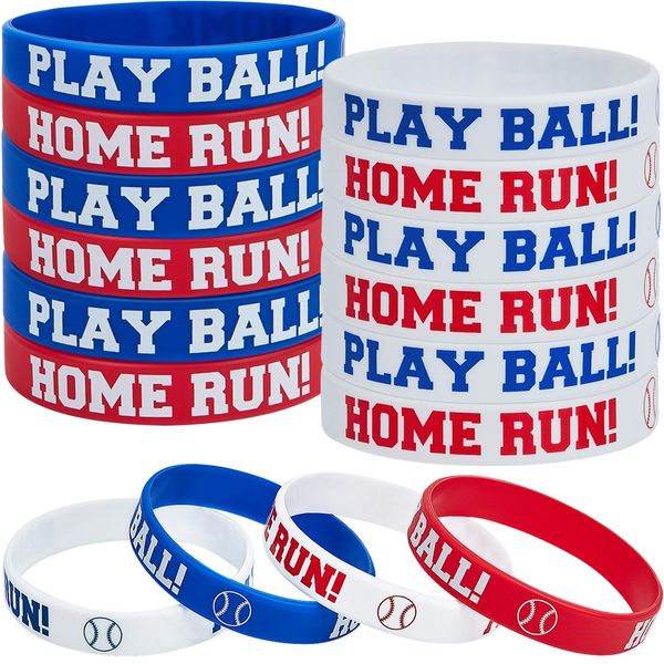 Baseball Silicone Rubber Bracelets Baseball Wristbands for Gifts Party Favors (24 Pieces)