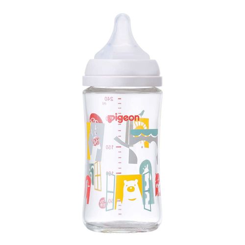 Pigeon Zoo Breast Milk Bottle, 8.5 fl oz (240 ml), 3 Months, Heat Resistant Glass, White