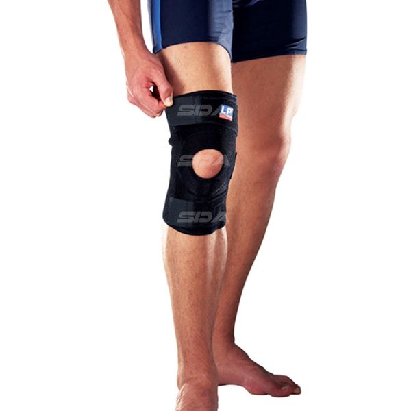 SDA Open PATELLA KNEE SUPPORT with Adjustable Compression Straps by LP – Post Operative Knee Brace – Relieves Pressure – Weak / Overstressed Muscles – Blood Circulation – Therapeutic Muscle Warmth / Strain / Sprain / Tendinitis / Arthritis Wrap (BLACK)