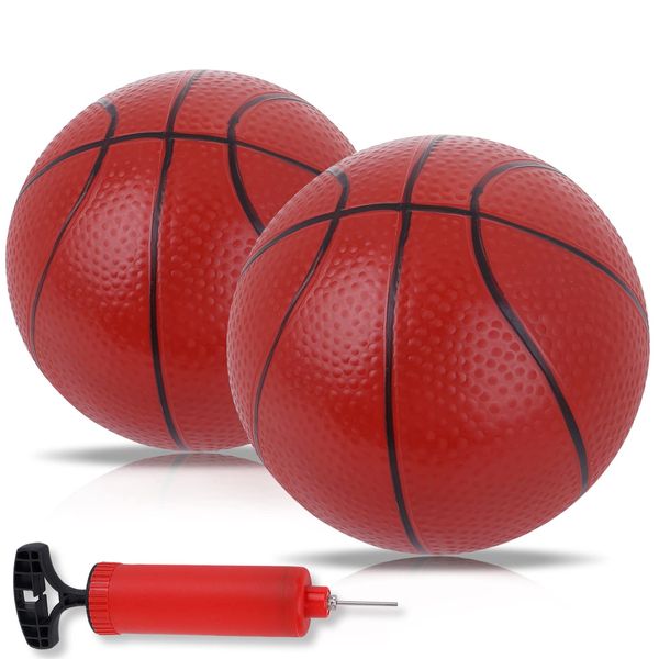 Thinp 2 Pack Small Basketballs for Kids, 5.5" Mini Inflatable Miniature Basketball Set with Included Pump and Needle Basketball for Kids Teenagers Indoor and Outdoor Play Pool Parties