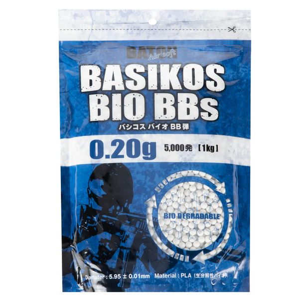 Bashikos Bio BB Bullet (PLA Bio BB Bullet, 0.20 g), Approx. 1.2 oz (5,000 Rounds 2 kg), 0.008 oz (0.2 g), Airsoft Gun, Handgun, Assault Rifle, Gas Target, Scope, For Ages 18 and Up, 18 and 10