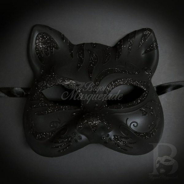 Gatto Cat Day of the Dead Mask | Dia de los Muertos Masquerade Mask Black M7249