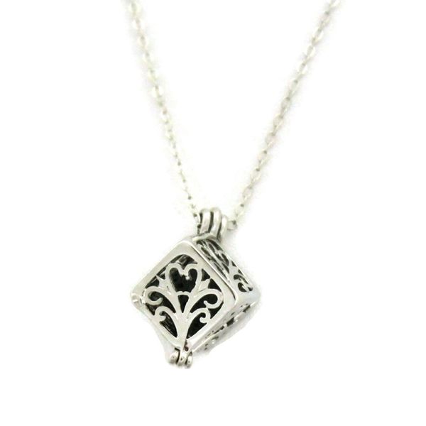 Wish Prayer Box Silver Essential Oil Diffuser Necklace- 18"