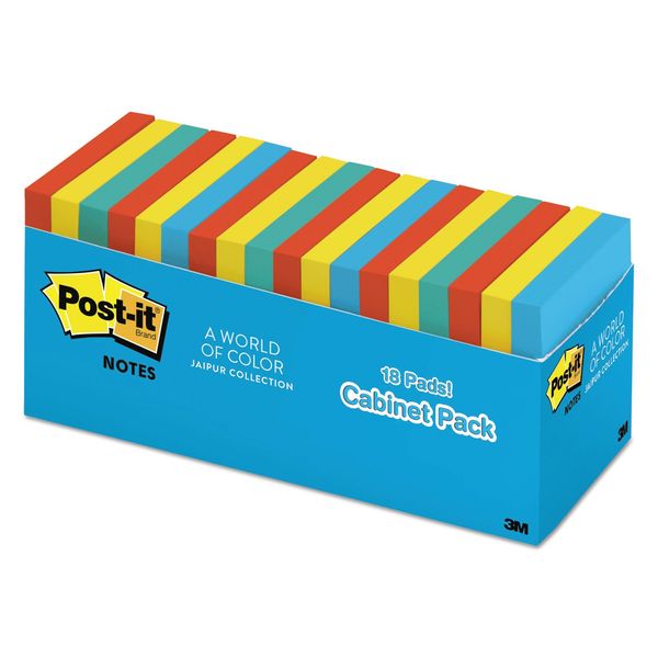 Post-it Notes, 3x3 in, 18 Pads, America's #1 Favorite Sticky Notes, Jaipur Collection, Bold Colors (Green, Yellow, Orange, Purple, Blue), Clean Removal, Recyclable (654-18BRCP)