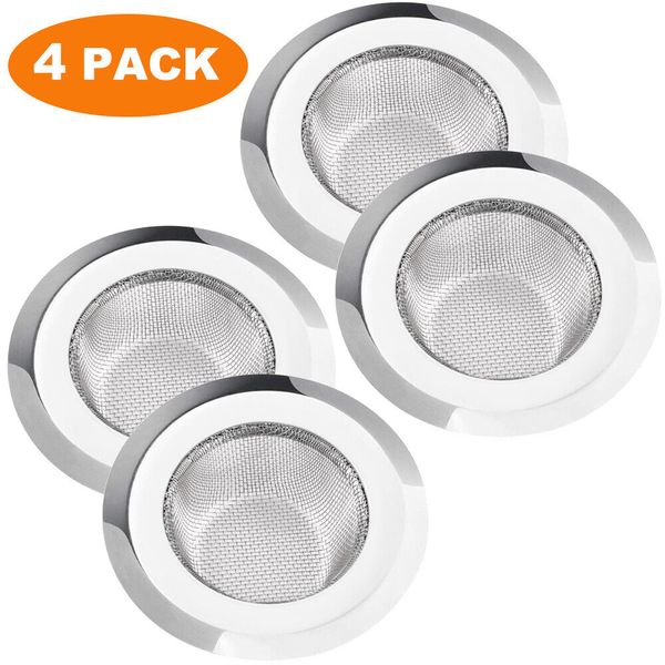 4PCS Kitchen Sink Strainer Large Wide Rim 4.5" Stainless Steel Mesh Drain Filter