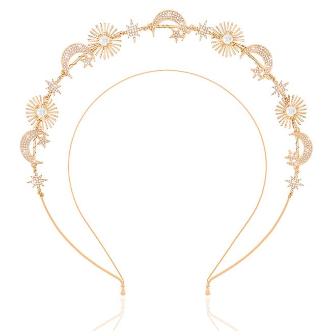 Fstrend Moon Halo Crown Headband Goddess Gold FlowerLayered Star Headpiece Wedding Prom Party Costume Hair Accessories for Women