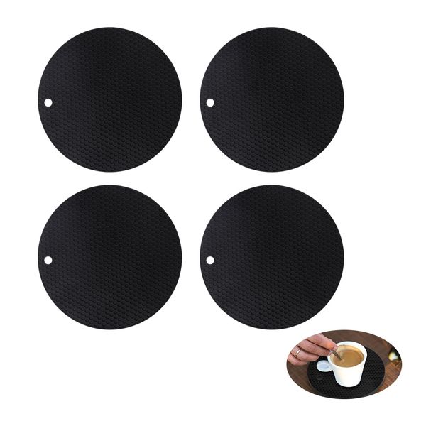 4 Pcs Heat Resistant Mats Non slip Silicone Mats Table Mats for Worktops for Hot Pans Spoon Rest Dishes Coasters(Black)