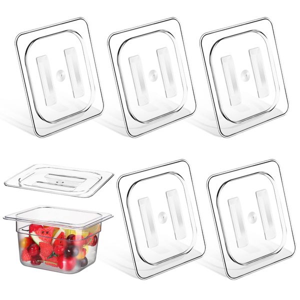 6 Pcs Polycarbonate Food Pan Lids with Handle, 1/6 Size Clear Hotel Pan Lid Plastic Hotel Pan Cover for Restaurant Food Container and Storage, 6.9 x 6.3 Inch