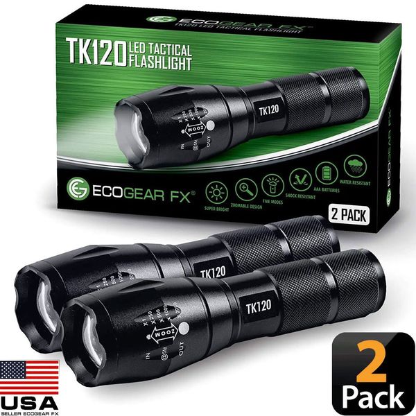 Tactical Flashlight 5 Modes LED 18650 Zoom Light Best Gift for Men - 2 PACK