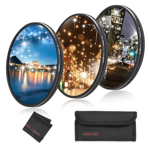 GREEN.L 52mm Variable Star Filter 468 Cross Screen Starburst - Rotatable Star Filter Kit with 3 Filters for Portraits Cityscapes Lights - Includes Pouch & Cloth