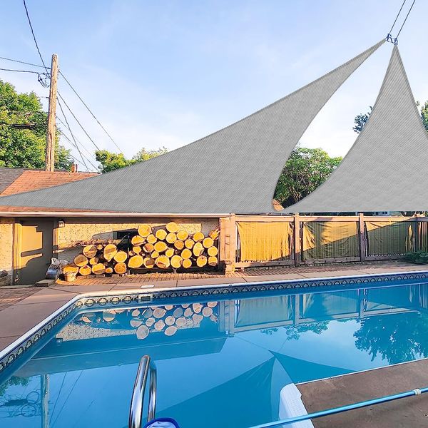 E&K Sunrise 8' x 8' x 8' Sun Shade Sail Triangle Canopy Shade Cover UV Block for Patio Backyard Garden Outdoor (Light Gray)