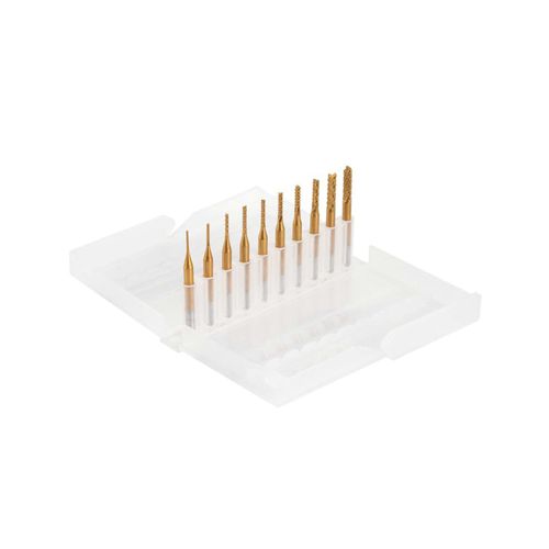 Samcos End Mill Set Titanium Coated CNC Milling Cutter Carbide Carving Drill Bit PCB Precision Machining Polishing Set of 10 (0.8-3.175 mm)