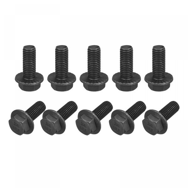 sourcing map M10x25mm Hex Serrated Flange Bolts 10.9 Grade Carbon Steel Screws 10pcs