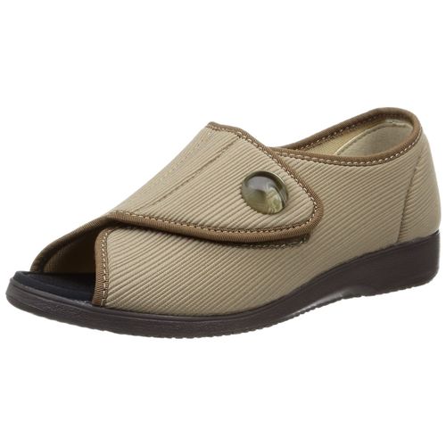 Medical Elder ME0053 Women's Bunions, Stretch Material, Cushioned, Nursing Care, Wide, 4E, Sandals, Shoes, Velcro, Easy to Put On and Take Off, With Heel, grey/beige