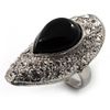 Oval Black Crystal Cocktail Ring (Rhodium Plated) - size N