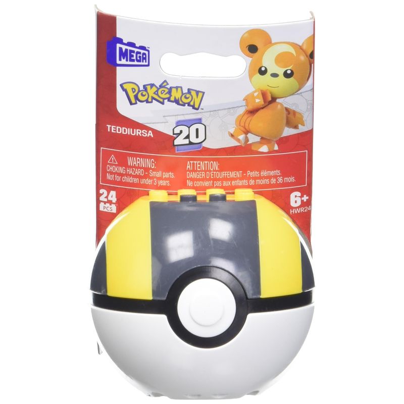 Mega Pokémon Construx - Pokéball Serie 20 Con Teddiursa, 24 Pezzi, Giocattoli Da Costruzione Per Bambini 6+ Anni, HWR24